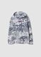 White cotton-blend hoodie with all-over graffiti print for boys_3