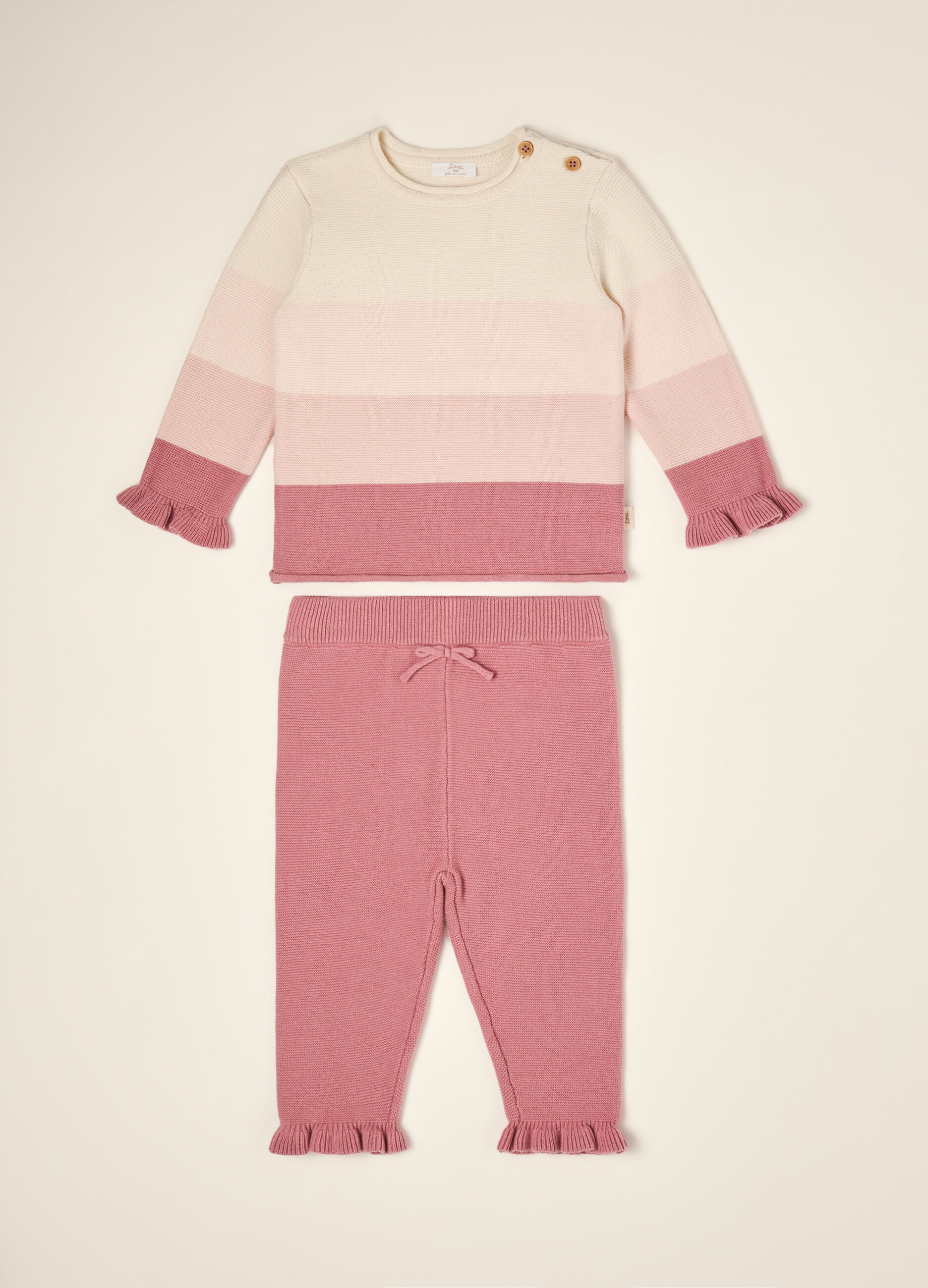 Pink pure cotton knit set with top and trousers