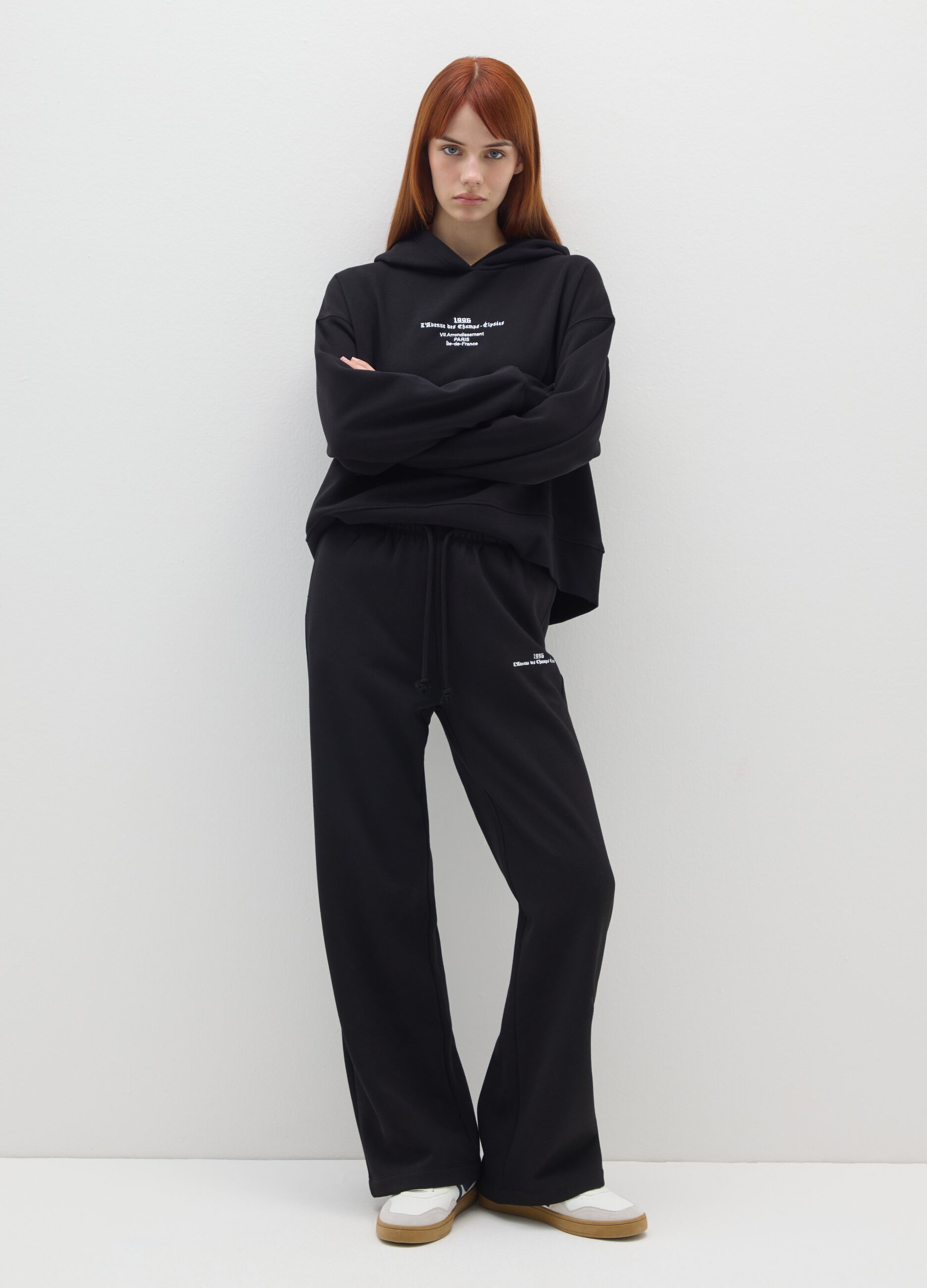 Black cotton blend trousers with regular fit