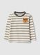 White pure cotton boys&rsquo; T-shirt with multicolour stripes and teddy bear embroidery_0