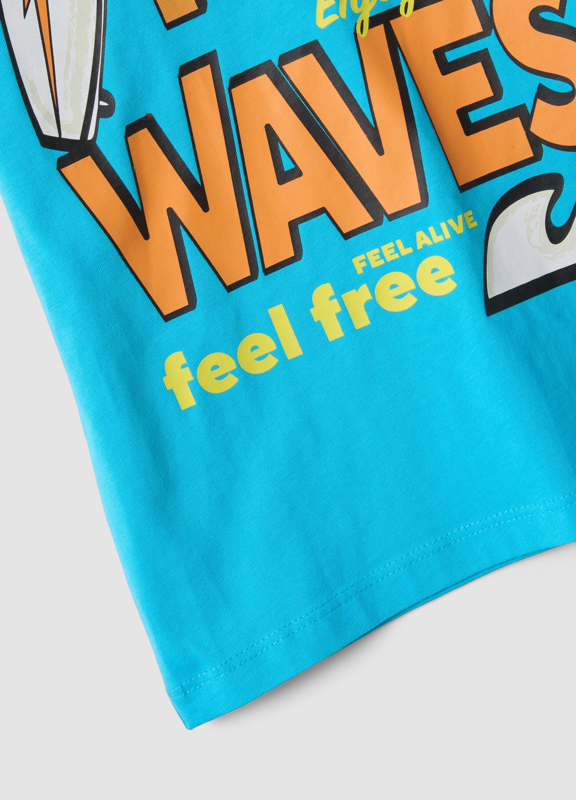 Blue pure cotton kids&rsquo; T-shirt with surf print, regular fit