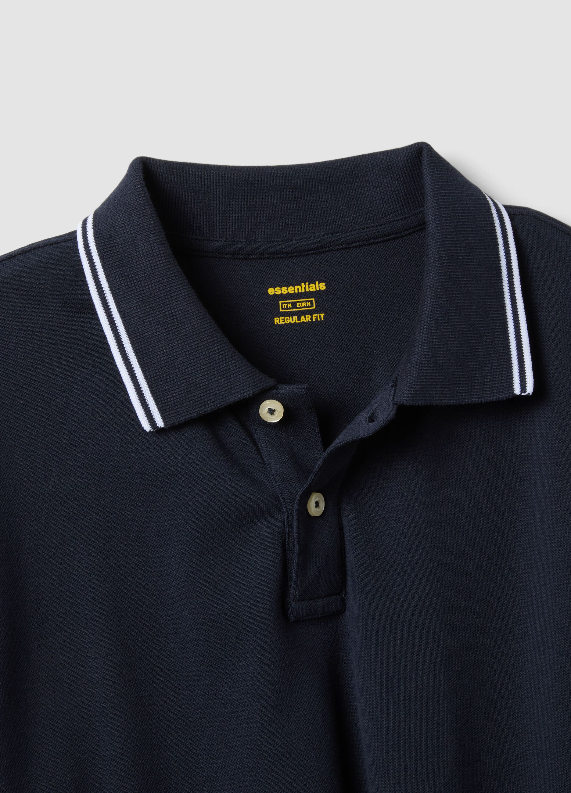 Blue stretch cotton polo shirt, regular fit