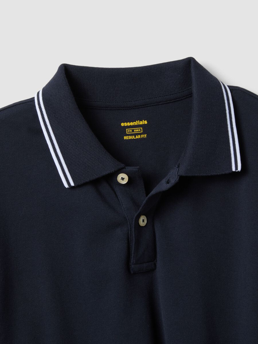 Blue stretch cotton polo shirt, regular fit_5