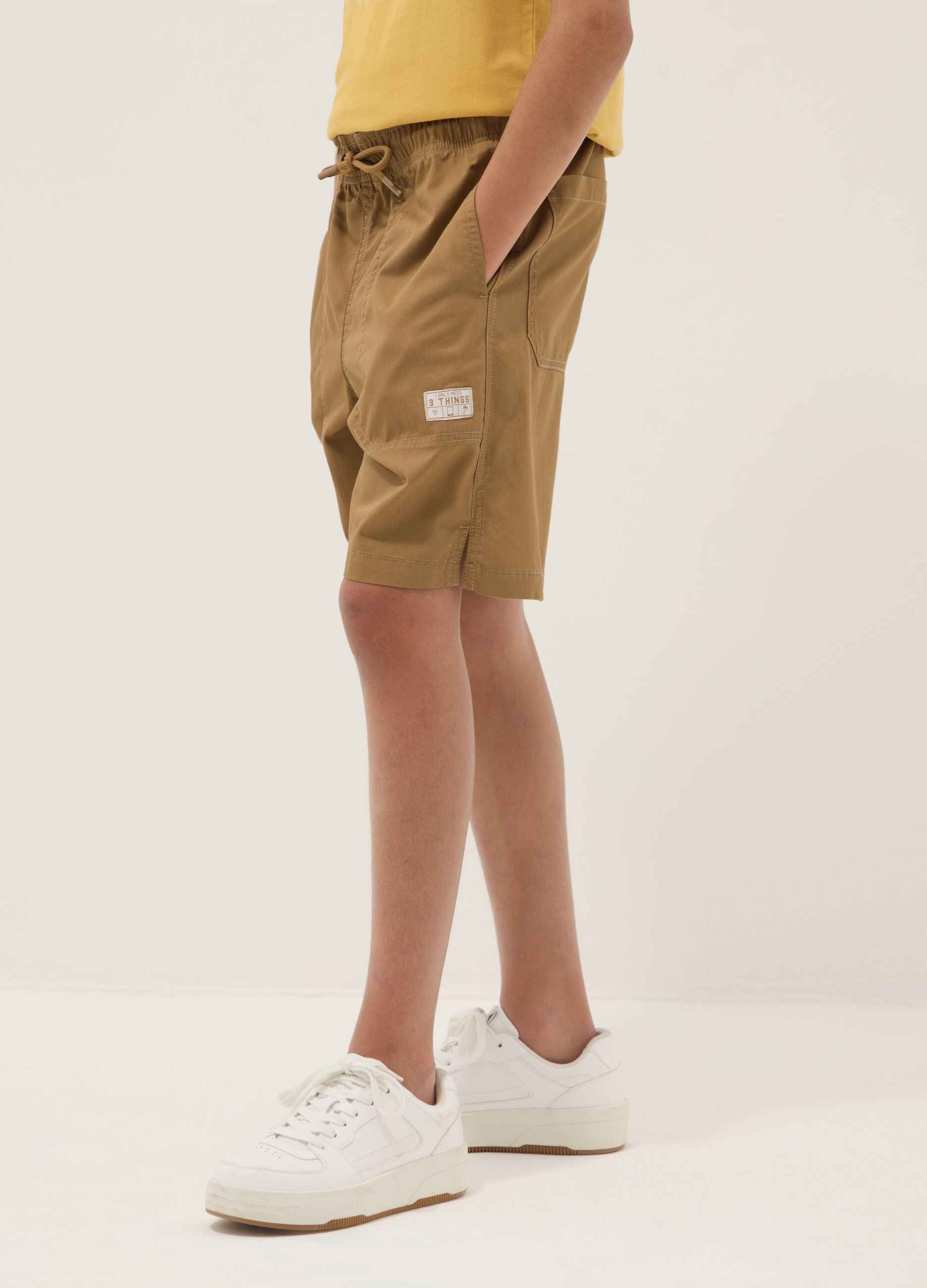 Brown regular-fit pure cotton Bermuda shorts