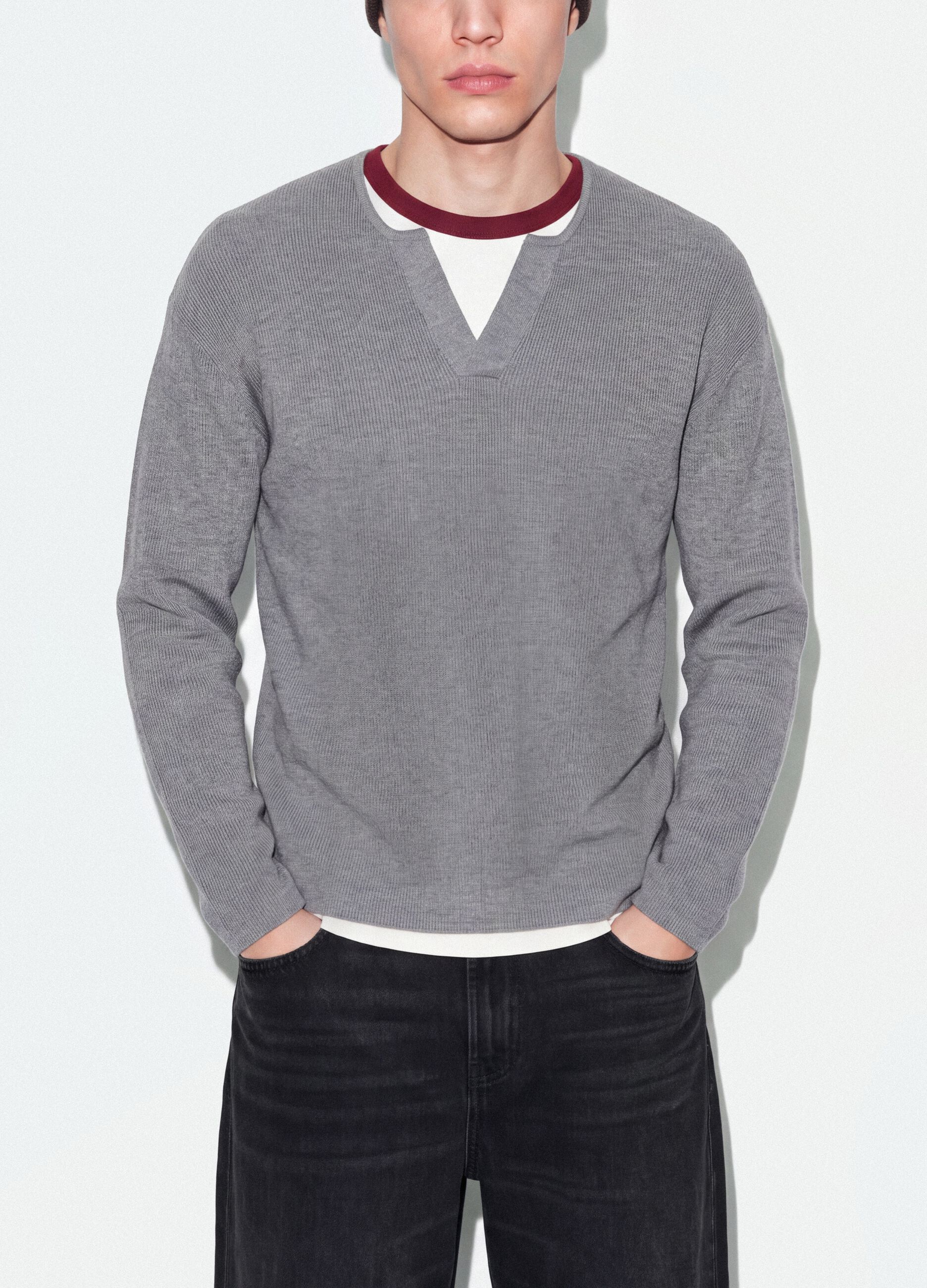 Grey cotton-blend regular-fit Henley top