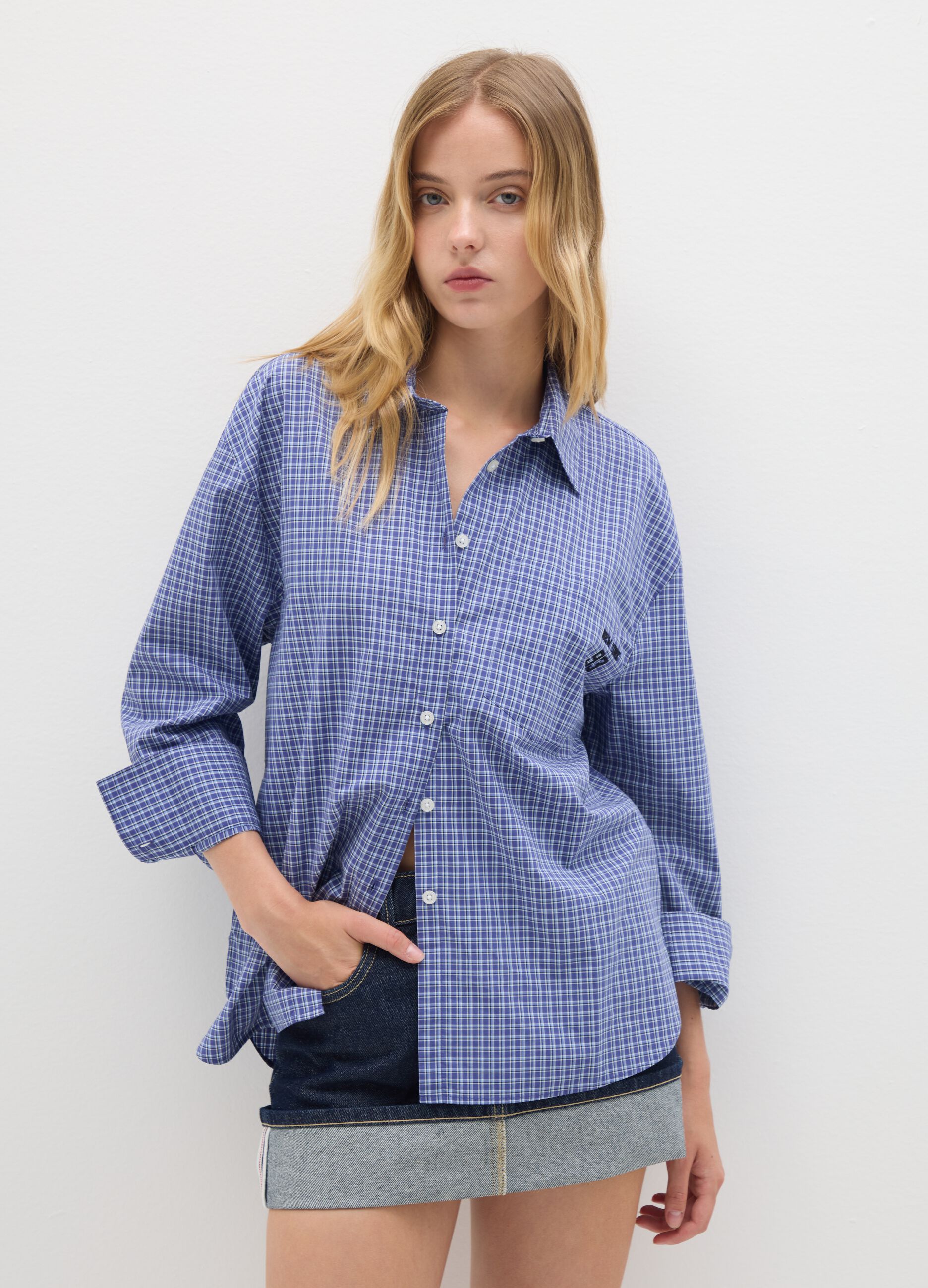 Blue Check Cotton Shirt