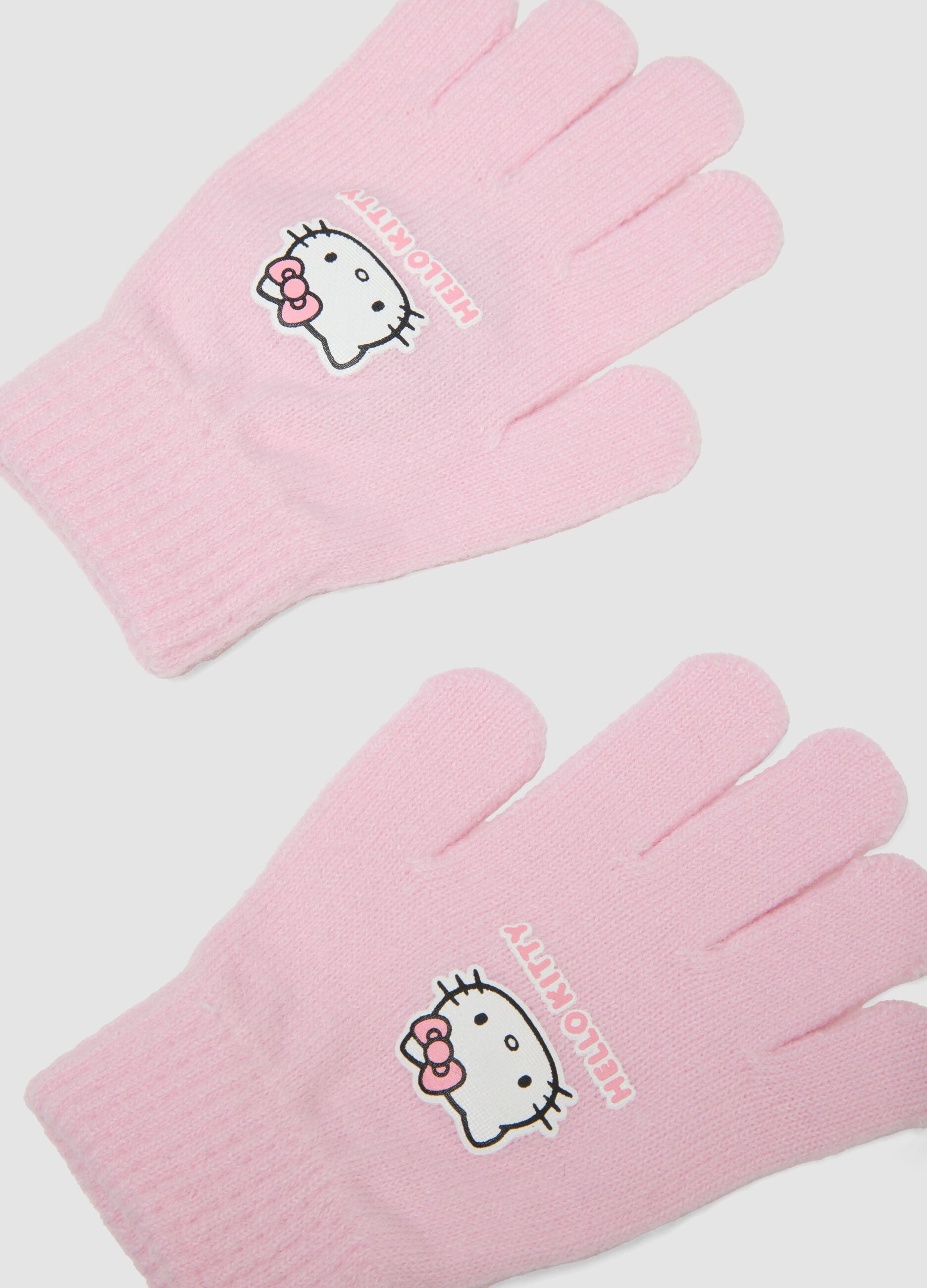 Guanti rosa in tessuto elasticizzato con stampa Hello Kitty