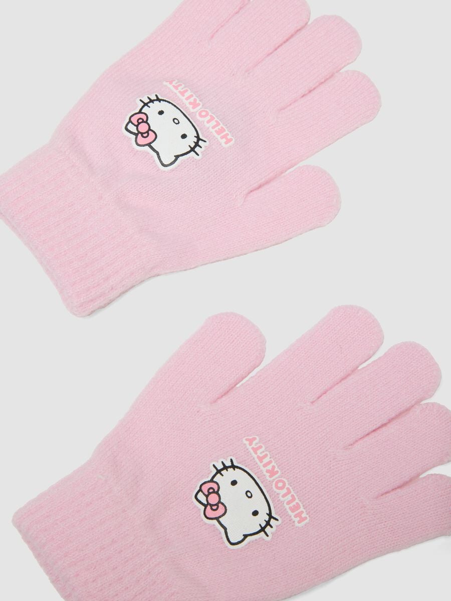 Pink stretch-fabric gloves with Hello Kitty print_1