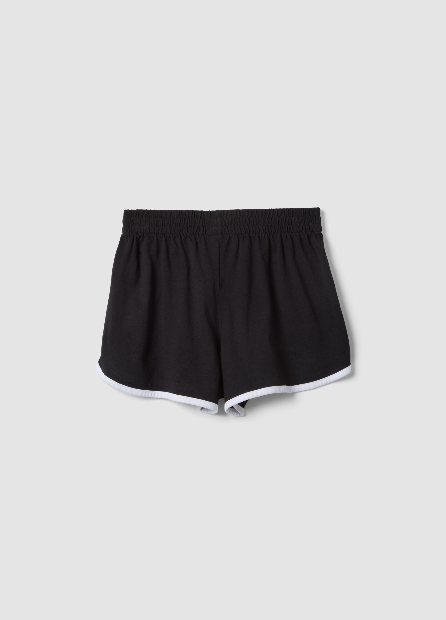 Shorts neri in puro cotone da ragazza slim fit con profili bianchi