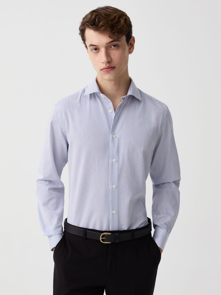 Slim-fit easy-iron pinstripe shirt_0