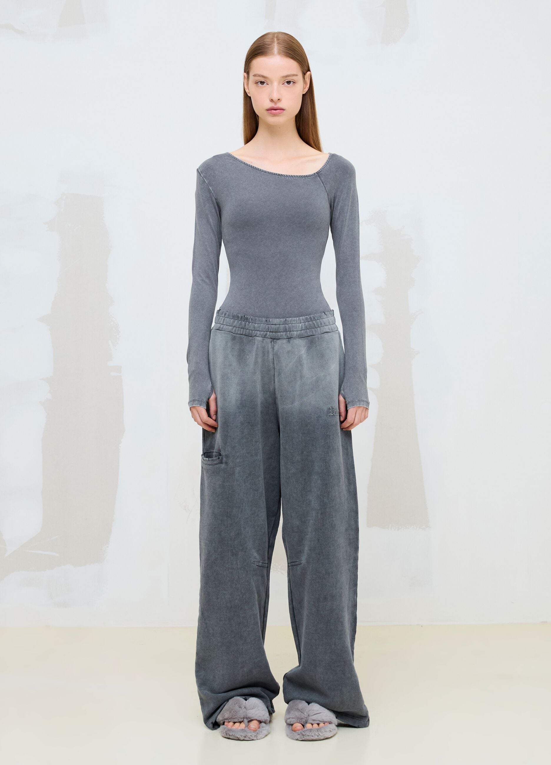 Asymmetrical Bodysuit Washed Grey