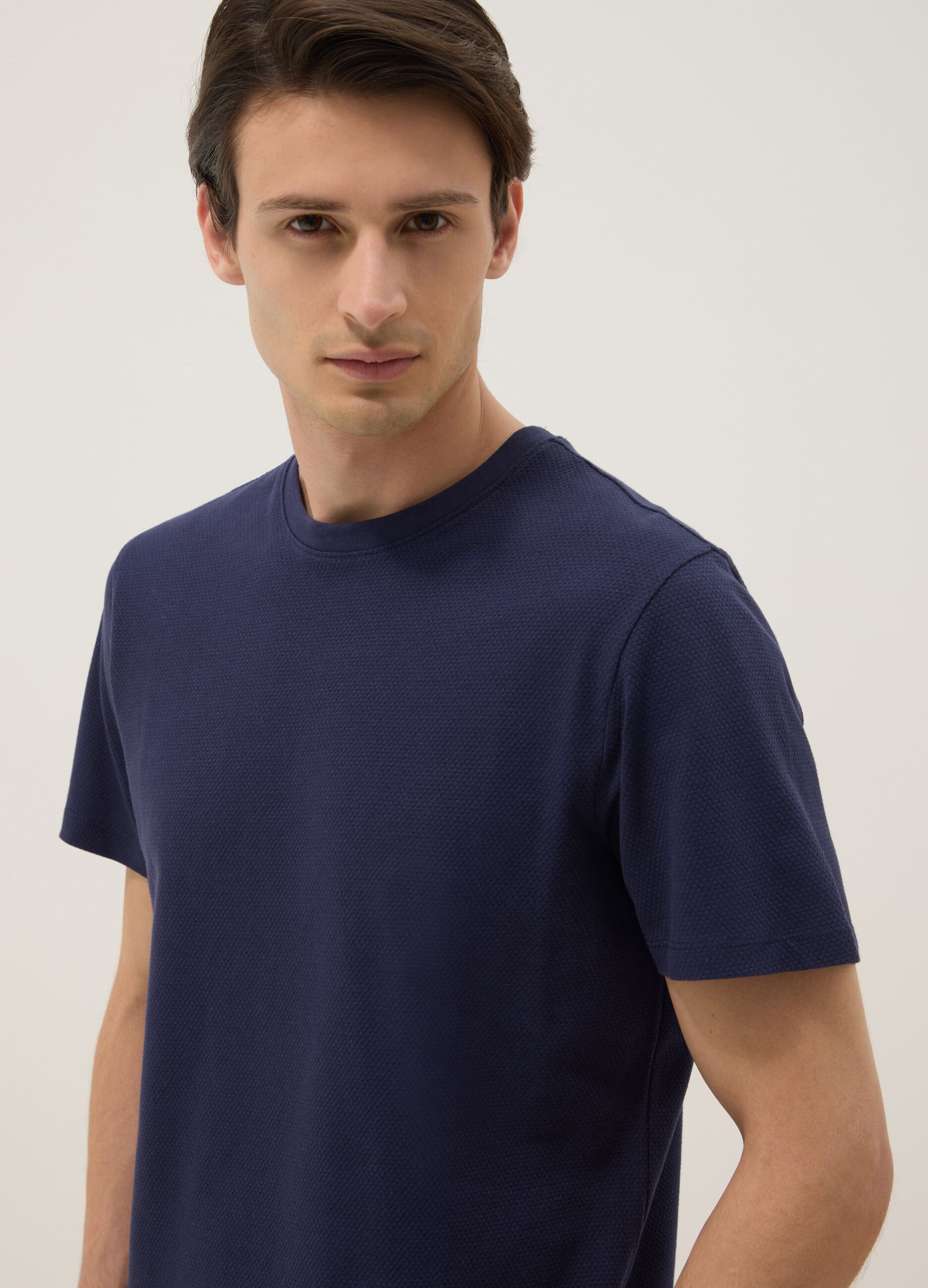 Blue short-sleeved pure cotton T-shirt