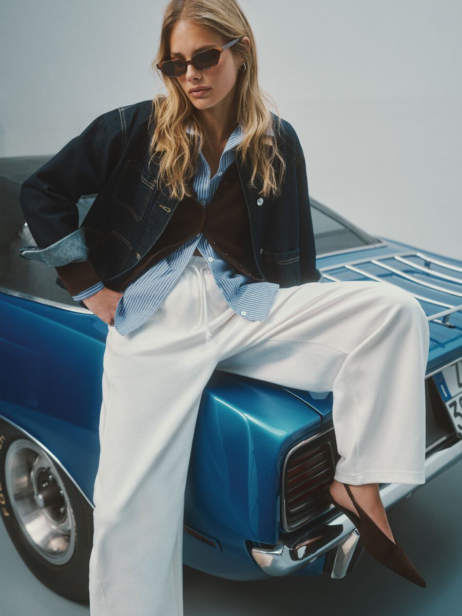 White Stretch Cotton Baggy Trousers_0