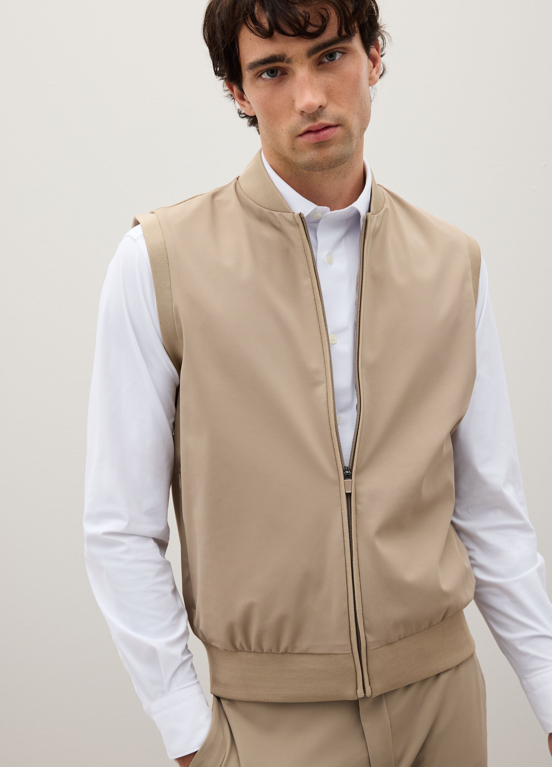 Beige Stretch Fabric Waistcoat
