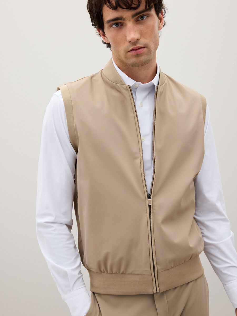 Beige Stretch Fabric Waistcoat_1