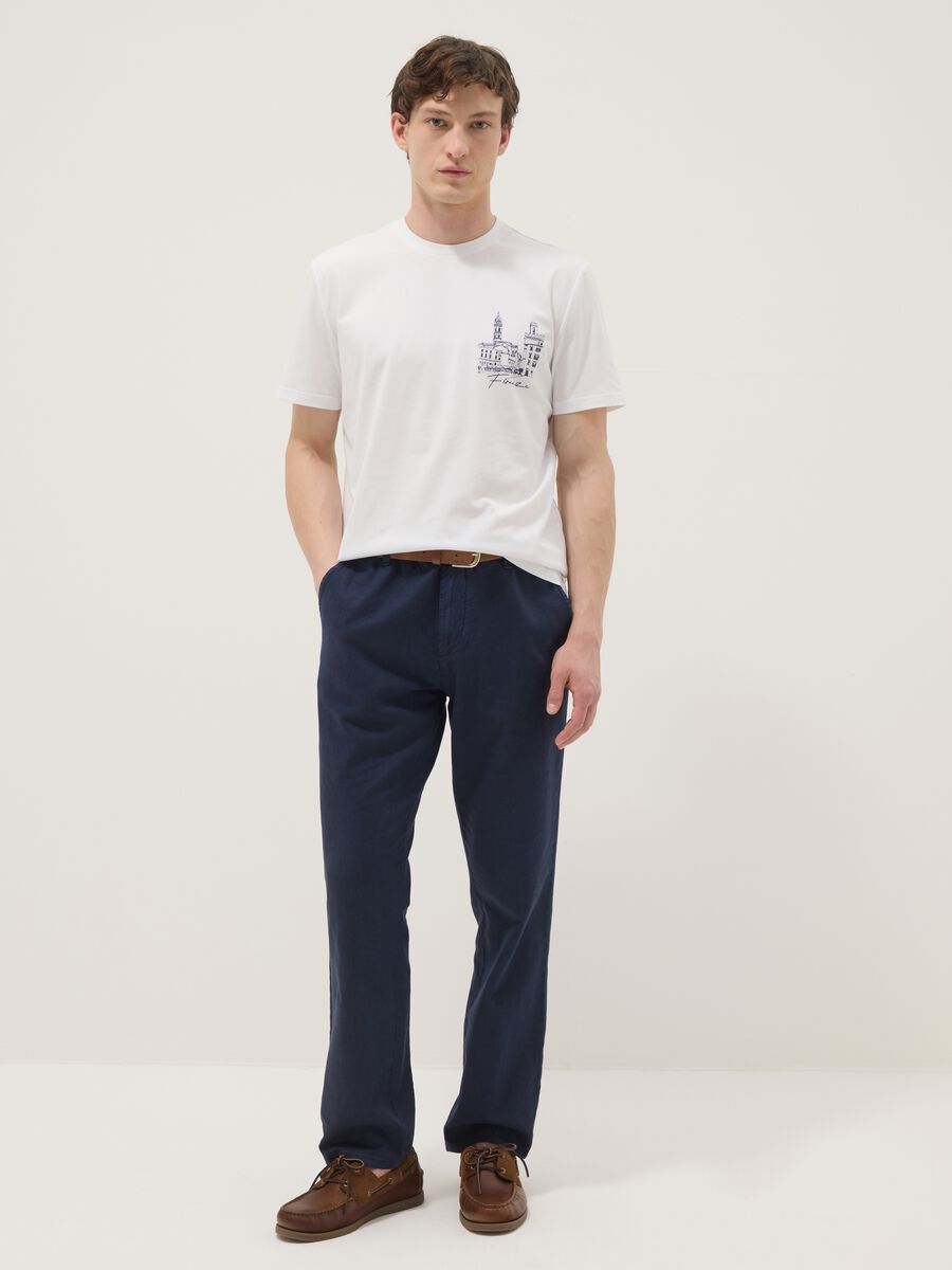 White pure cotton T-shirt with front print, regular fit_1