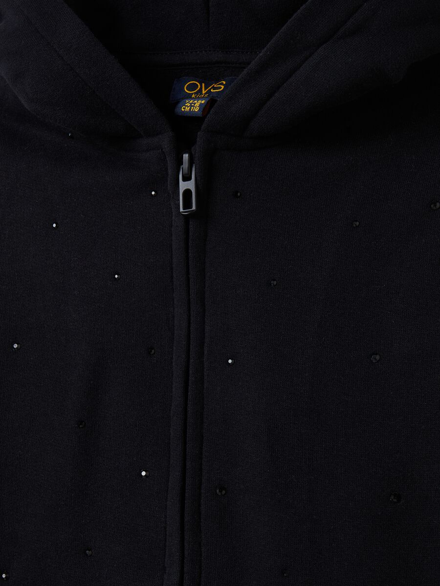 Full-zip in felpa con cappuccio e strass_2