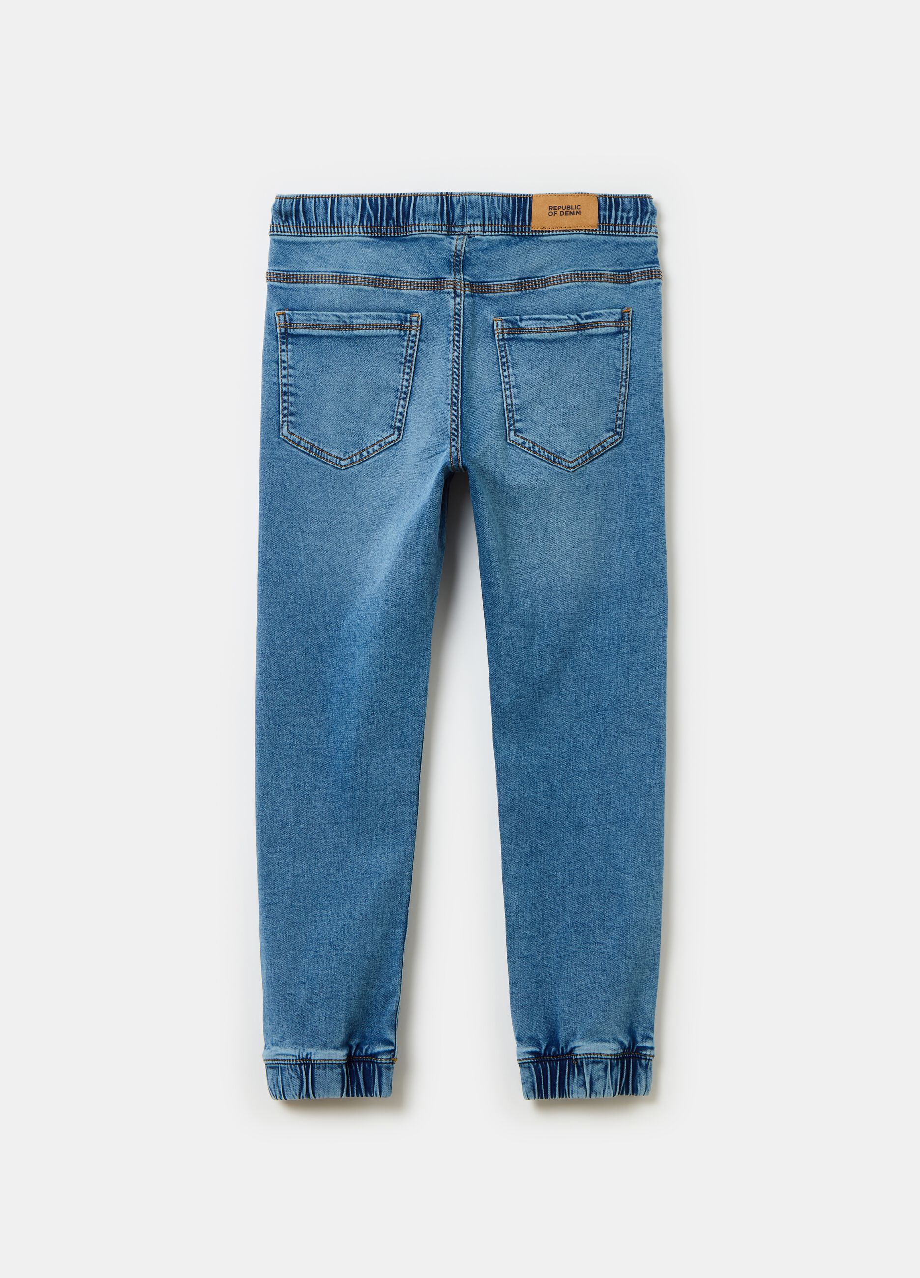 Denim joggers with drawstring