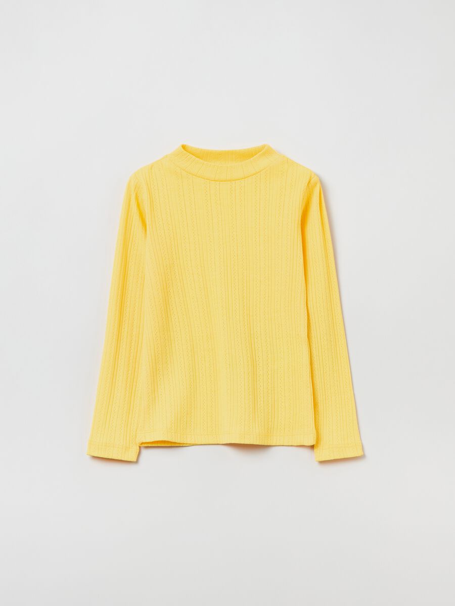 T-shirt in pointelle a collo alto_0