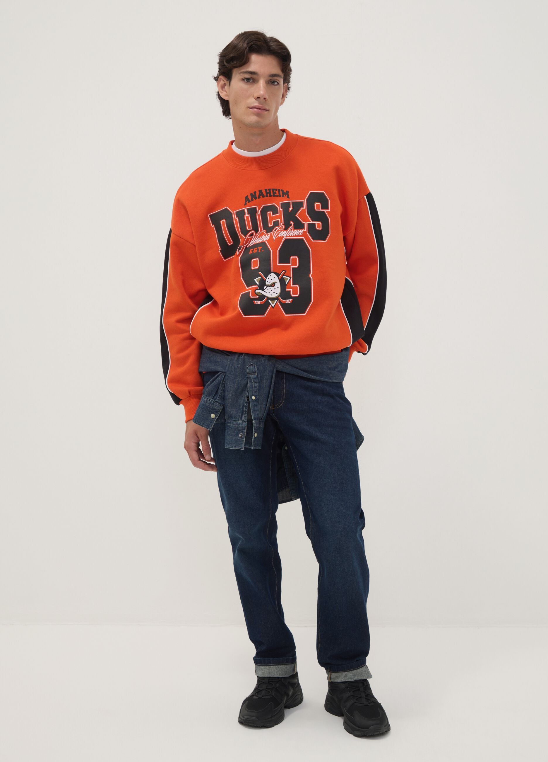 Red cotton-blend sweatshirt with Anaheim Ducks print