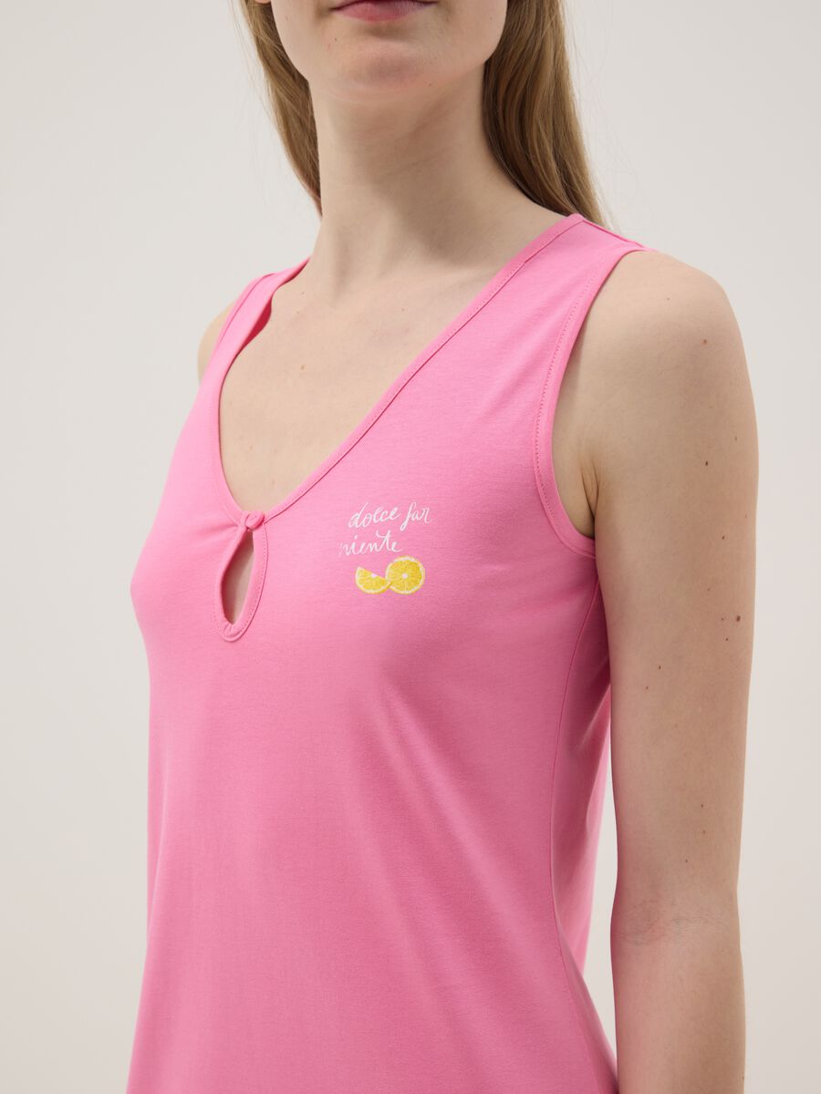 Camicia da notte in puro cotone rosa con collo a V_3