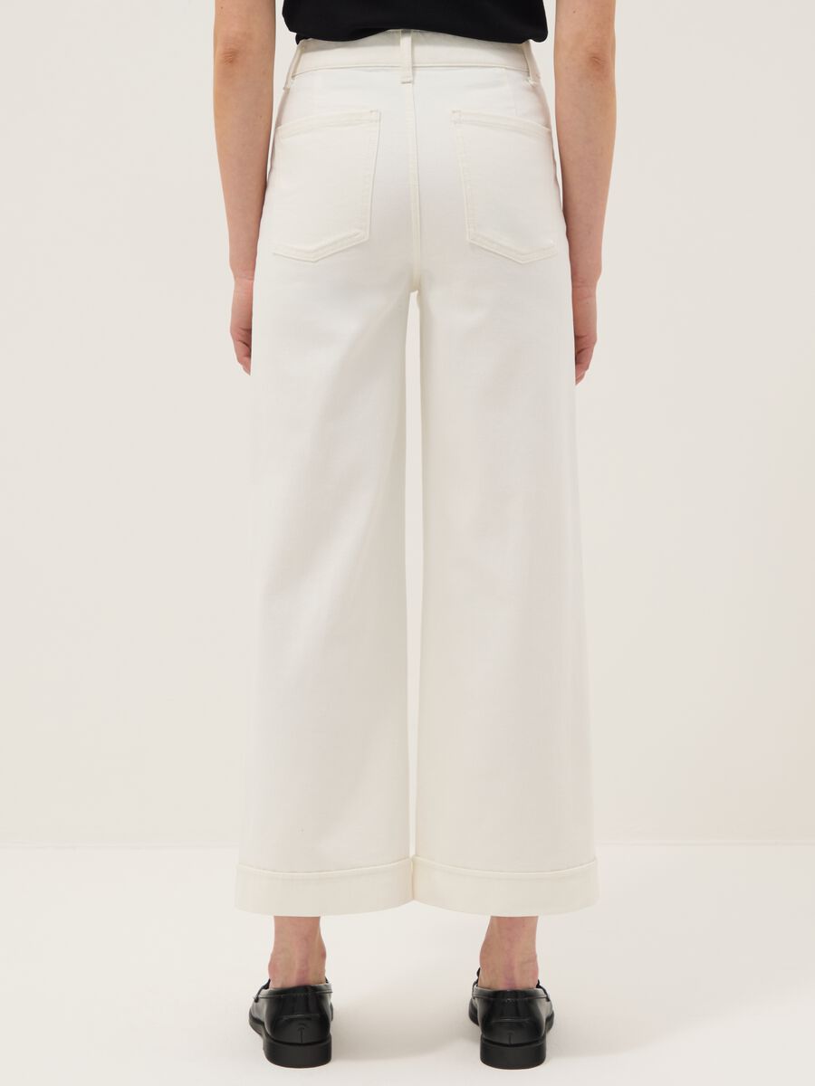 Wide-leg stretch cotton white jeans_2