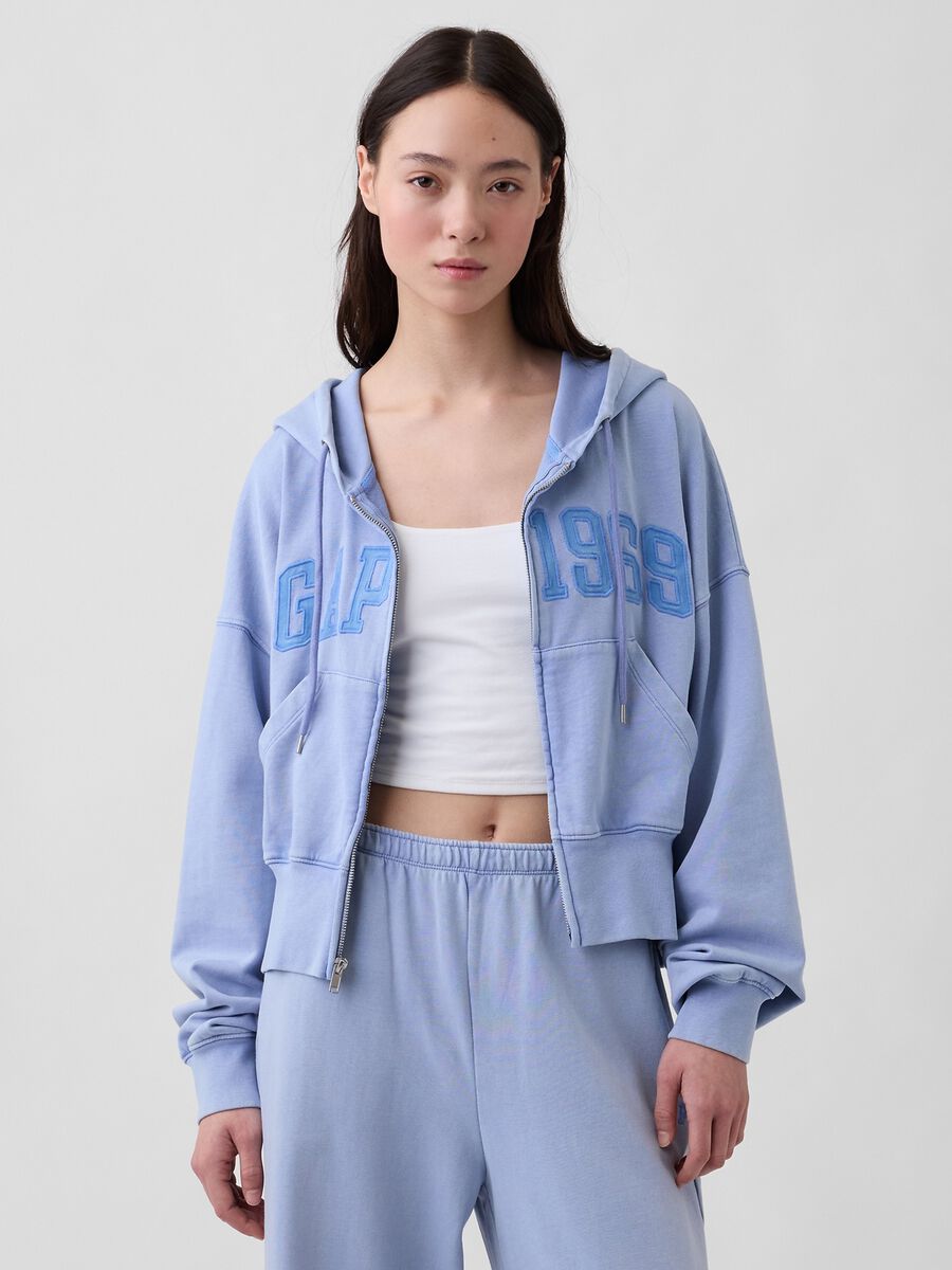 Felpa full zip in misto cotone con logo GAP e cappuccio _0