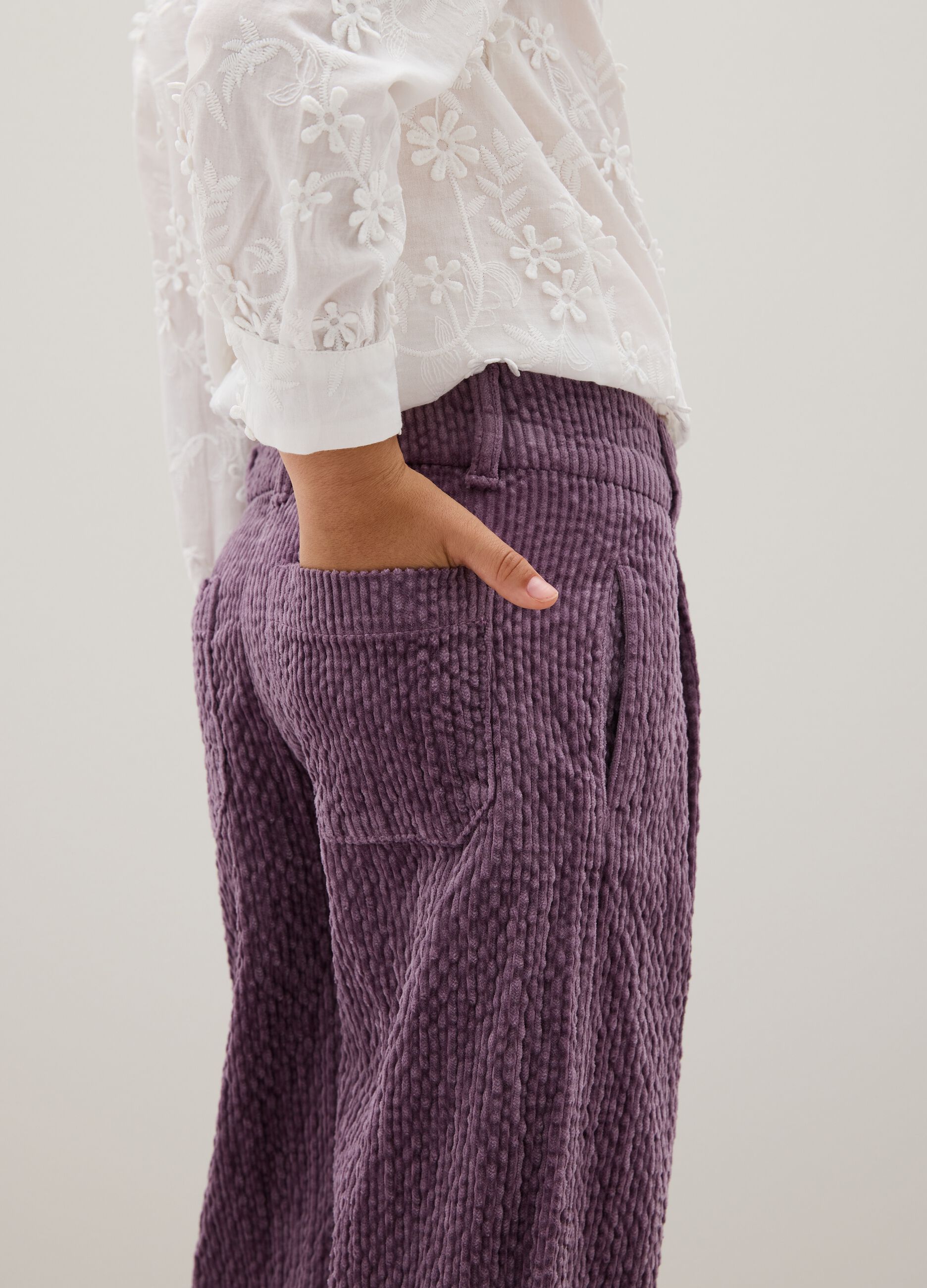 Girls' Wide Leg Purple Cotton Trousers