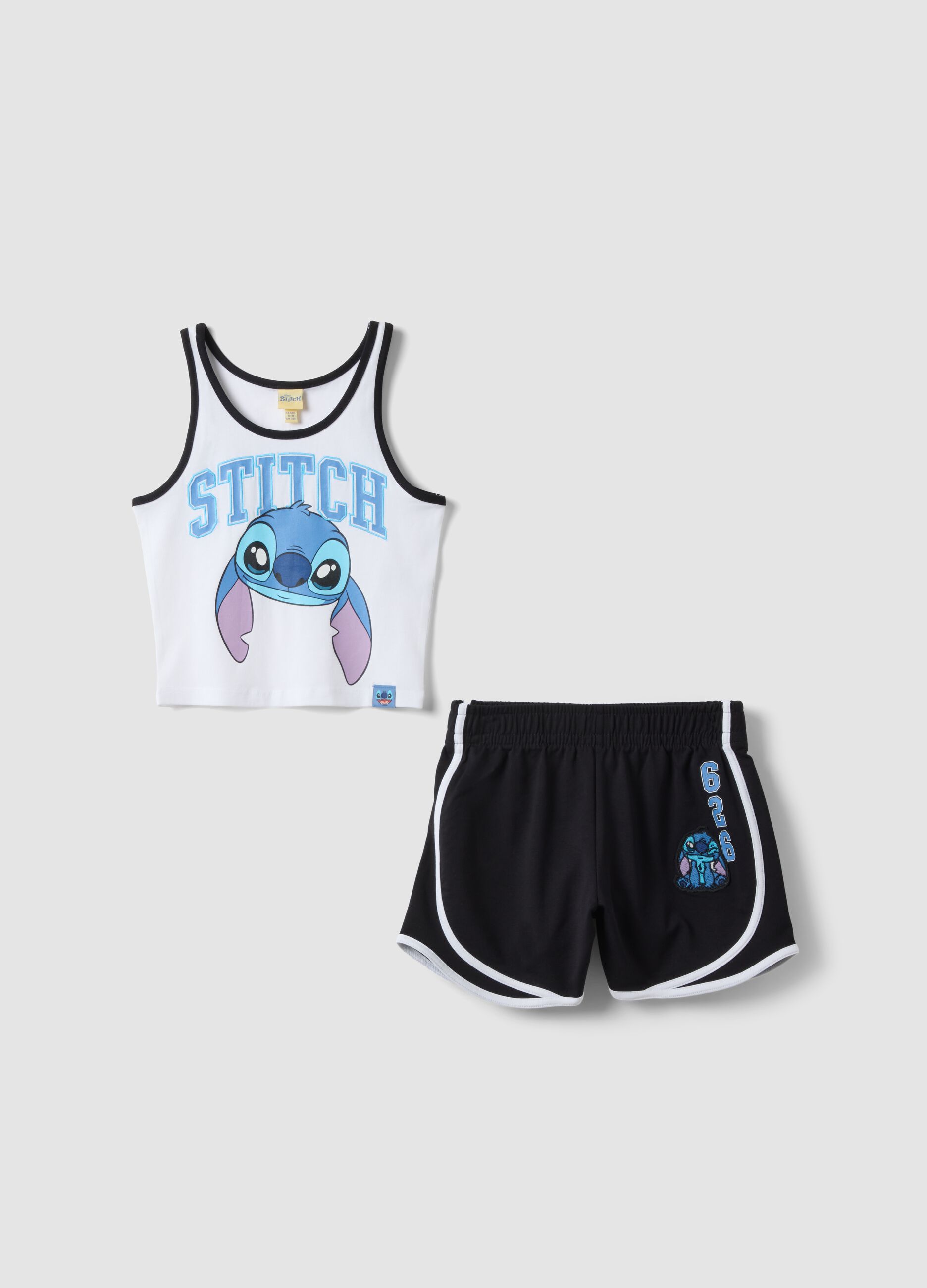 Girl's multicolour stretch cotton fitted set with Stitch