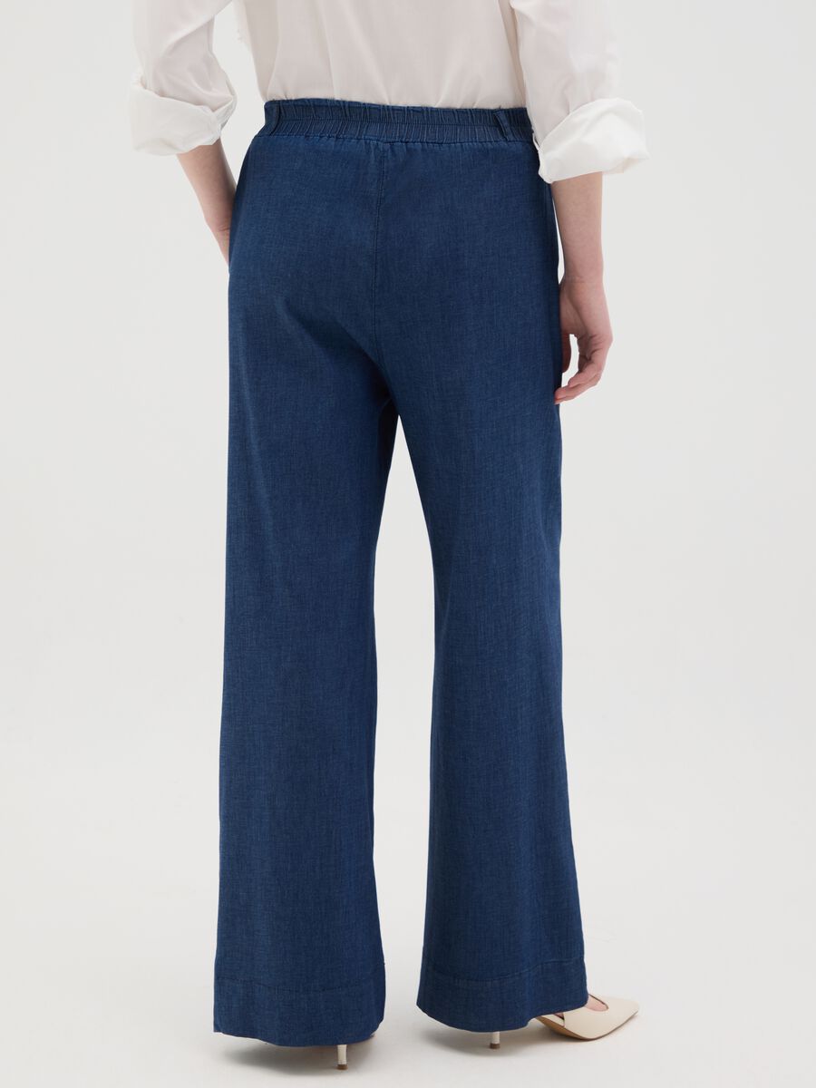 Women's blue denim regular fit trousers with elasticated waist_2