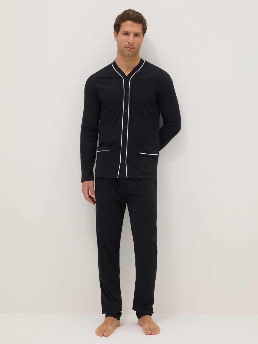 Regular fit black pure cotton pyjamas with contrasting details_0