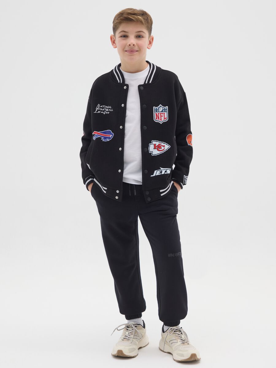 Pantaloni jogger da ragazzo in puro cotone nero regular fit_0