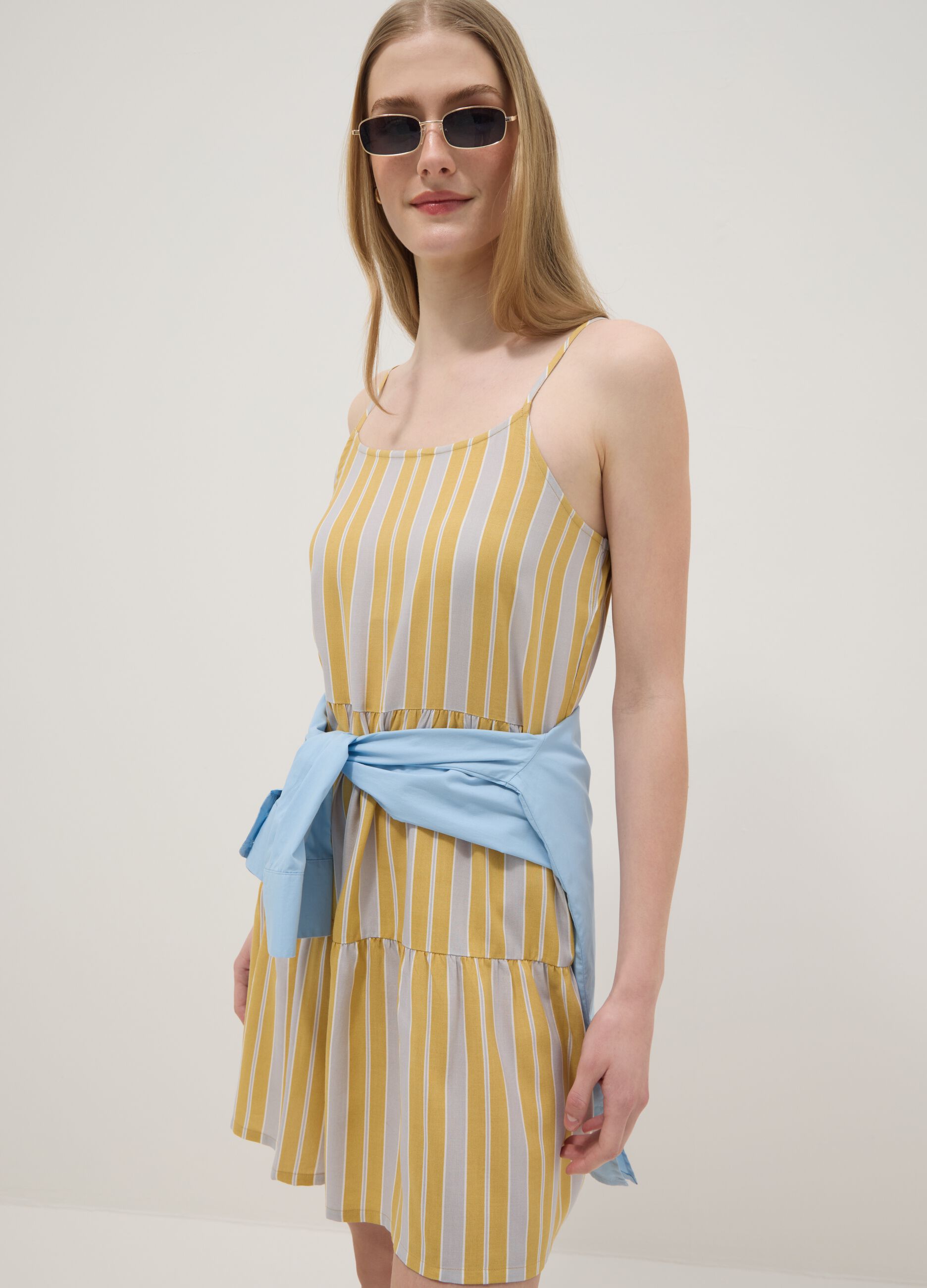 Yellow striped pure viscose dress