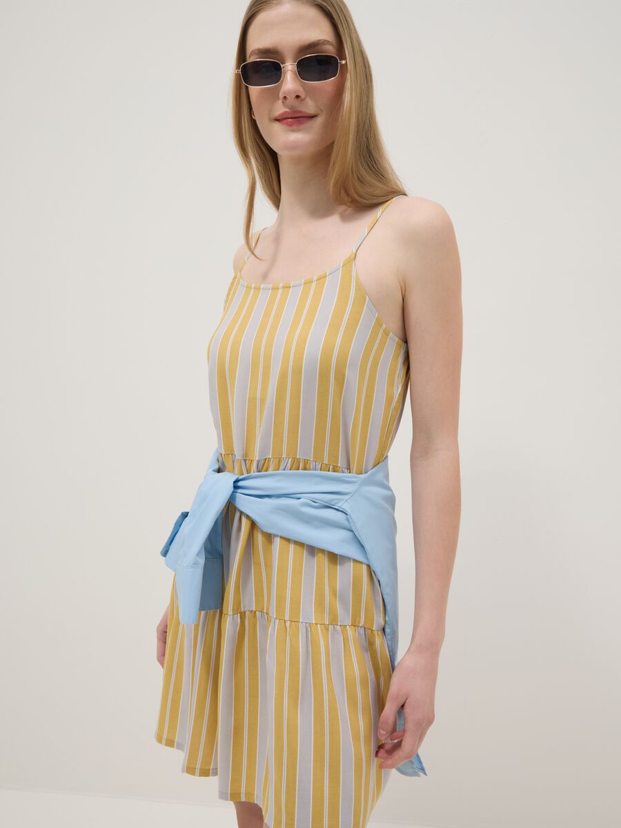 Yellow striped pure viscose dress_3