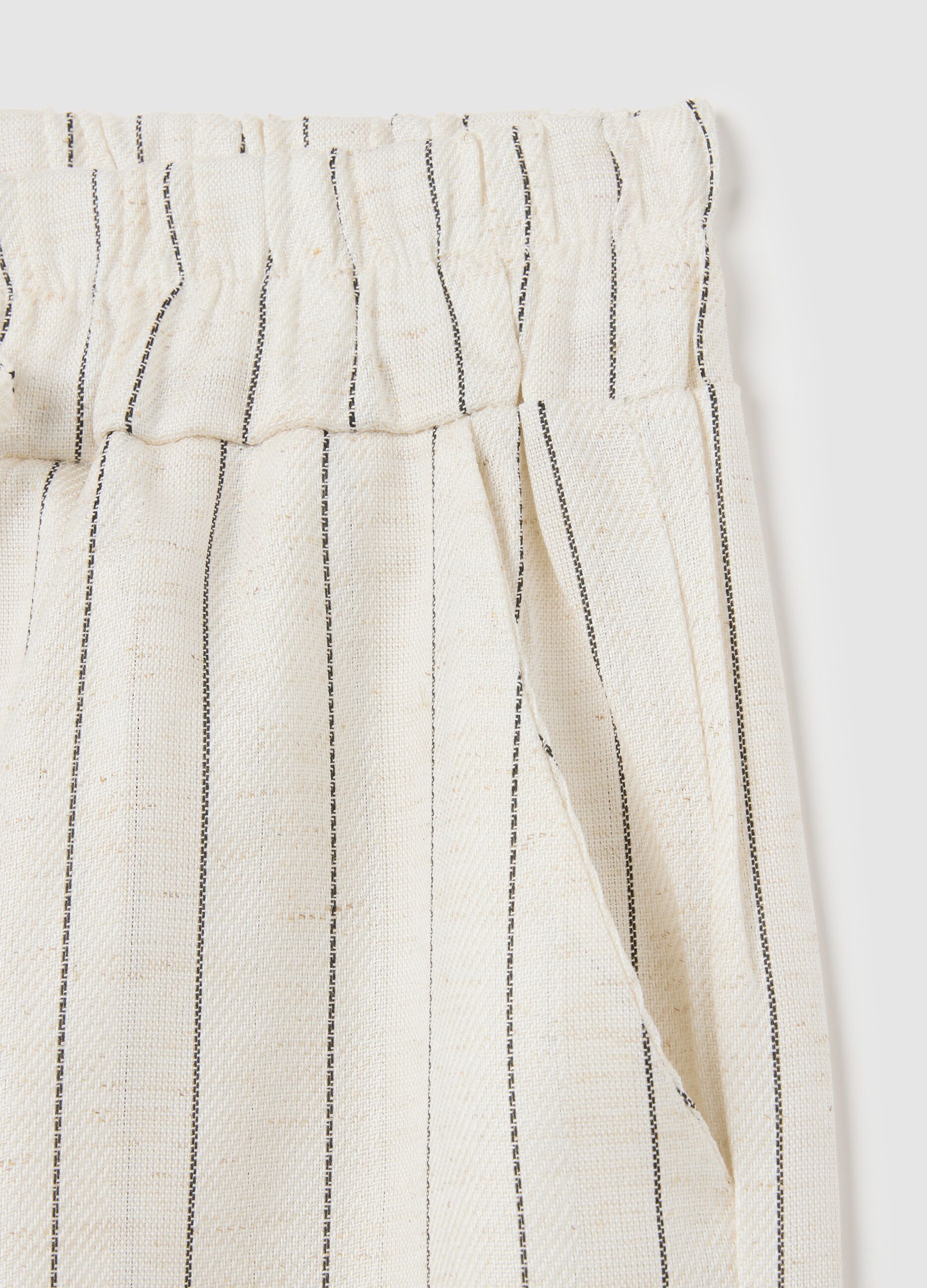 Women's beige regular fit palazzo trousers in lyocell-linen blend