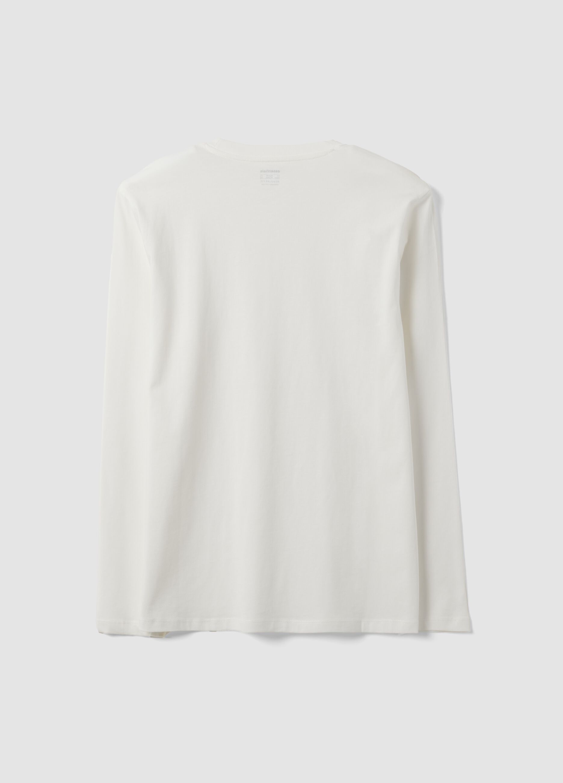 T-shirt bianca a maniche lunghe in puro cotone organico con girocollo