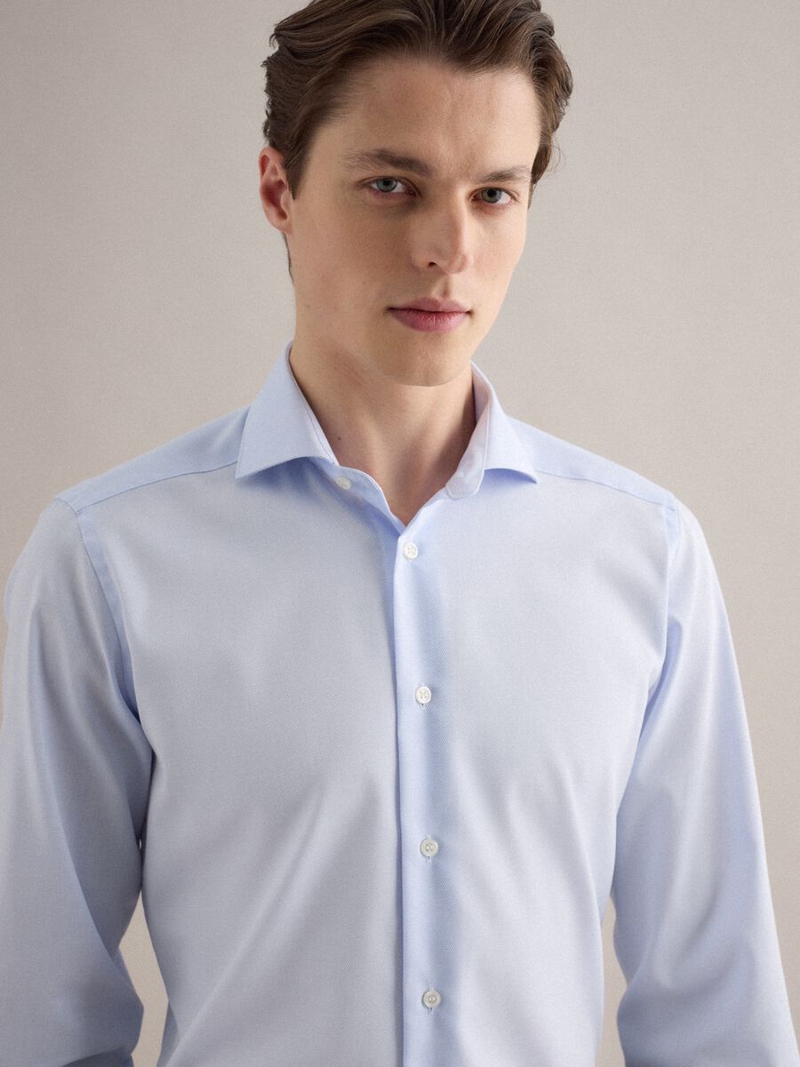 Slim fit light blue pure cotton no iron shirt_3