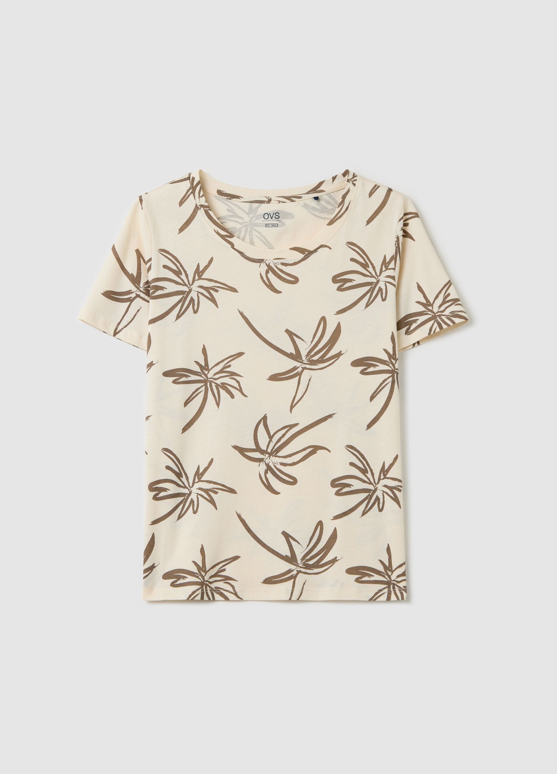 Beige T-shirt with floral print