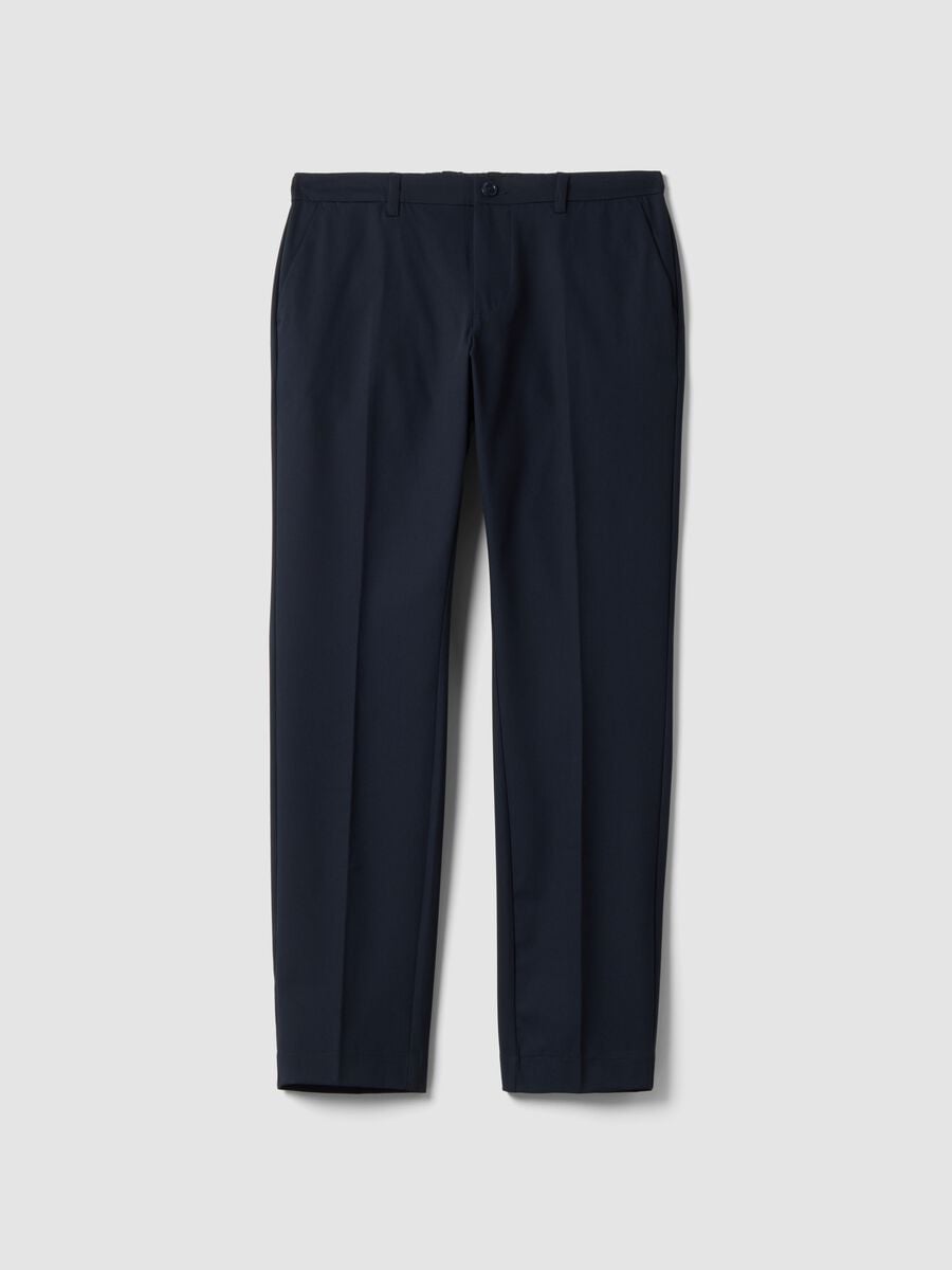 Pantaloni chino blu in twill di viscosa elasticizzata slim fit_4