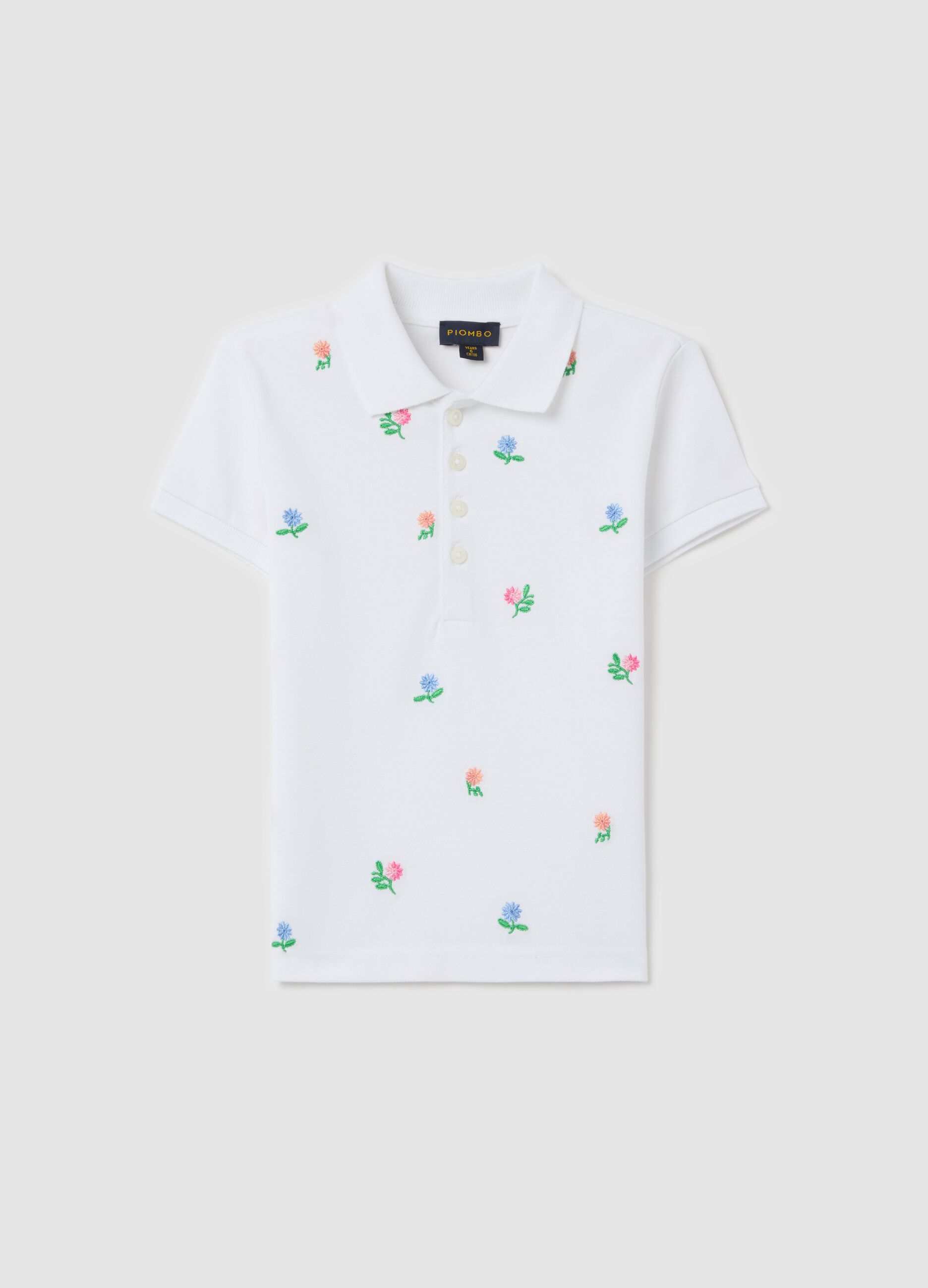 Cotton polo shirt with embroidered flowers