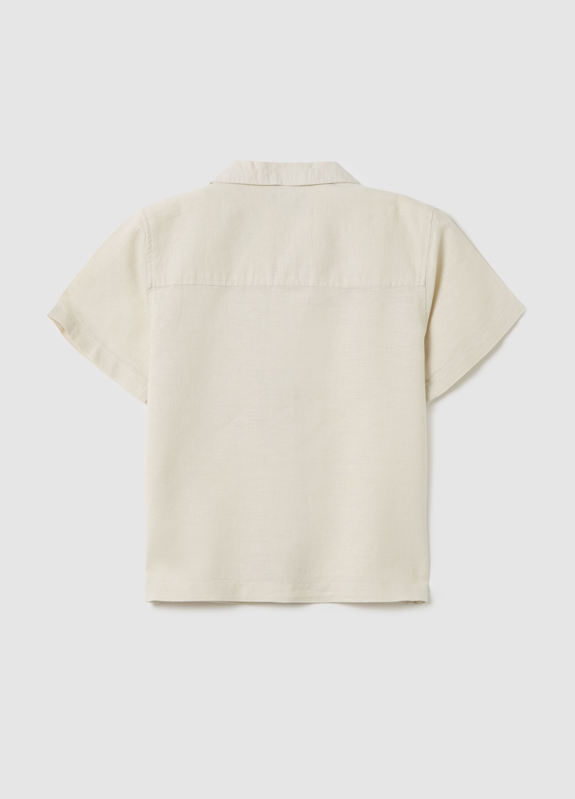 Children's beige linen blend shirt regular fit with applied pocket