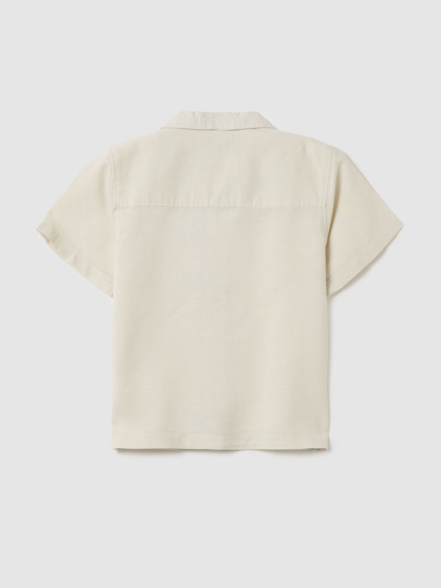 Children's beige linen blend shirt regular fit with applied pocket_1