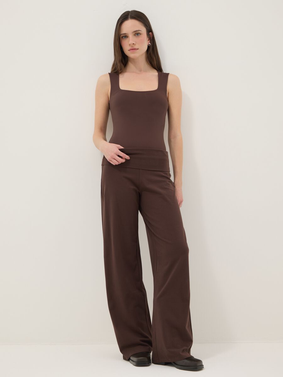Wide leg stretchy cotton brown jogger trousers_0