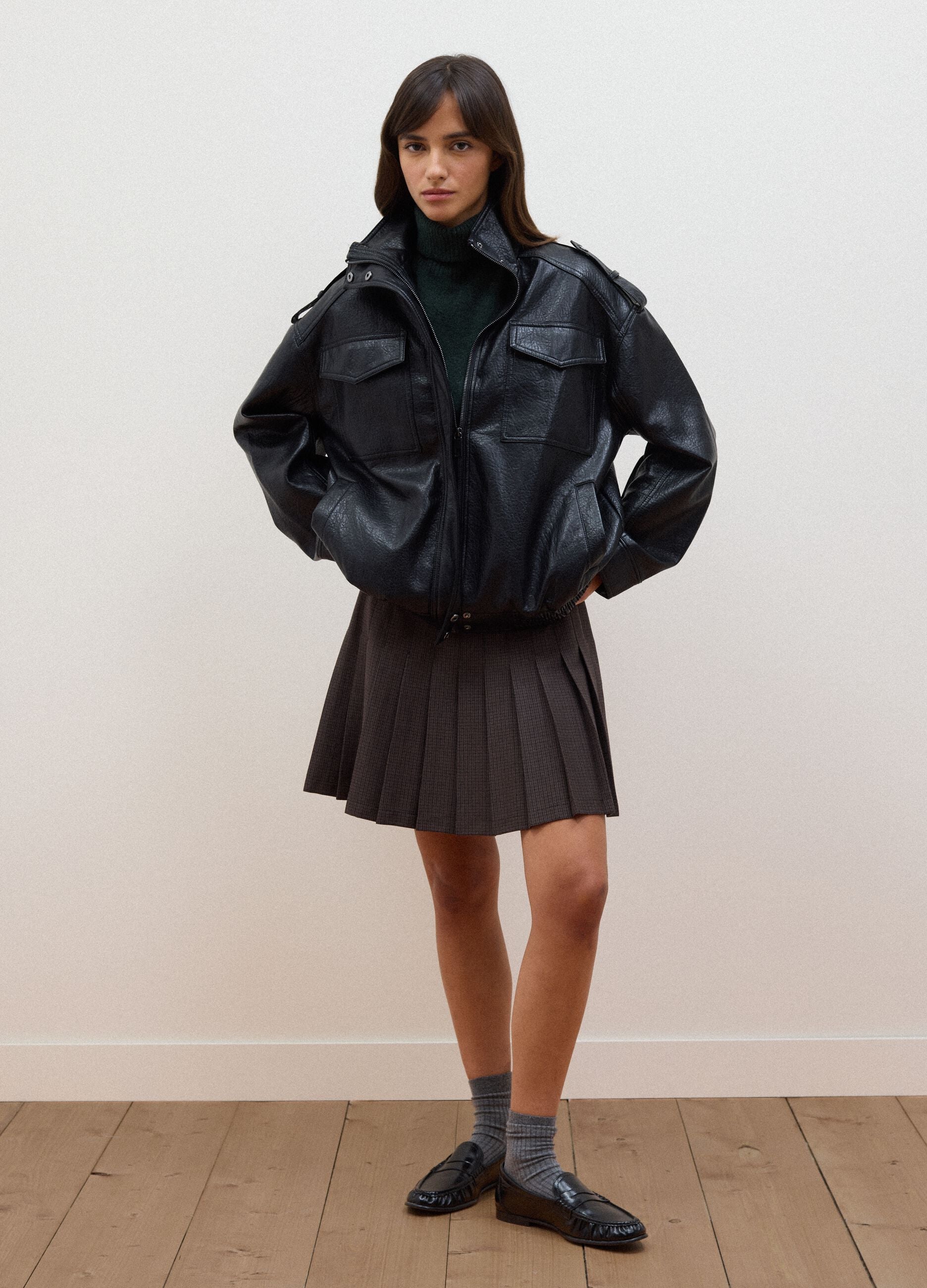 Black viscose-blend jacket with zip