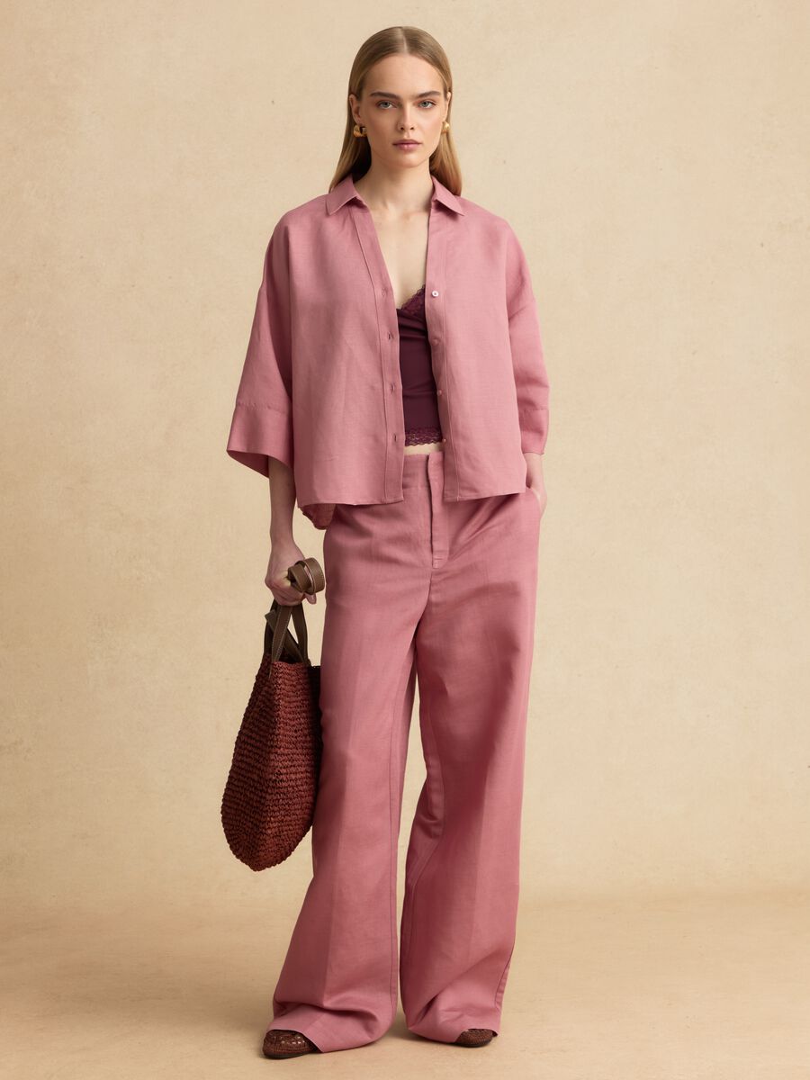 Camicia rosa in misto lino e viscosa oversize fit _3
