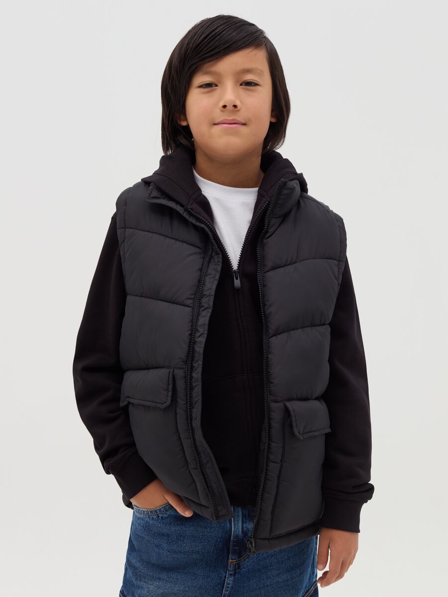 Full-zip quilted gilet with ripstop weave_0