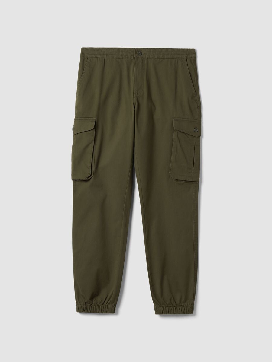 Pantaloni cargo verdi in cotone elasticizzato slim fit_5