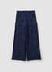 Wide leg blue cotton blend trousers with perforated texture_4