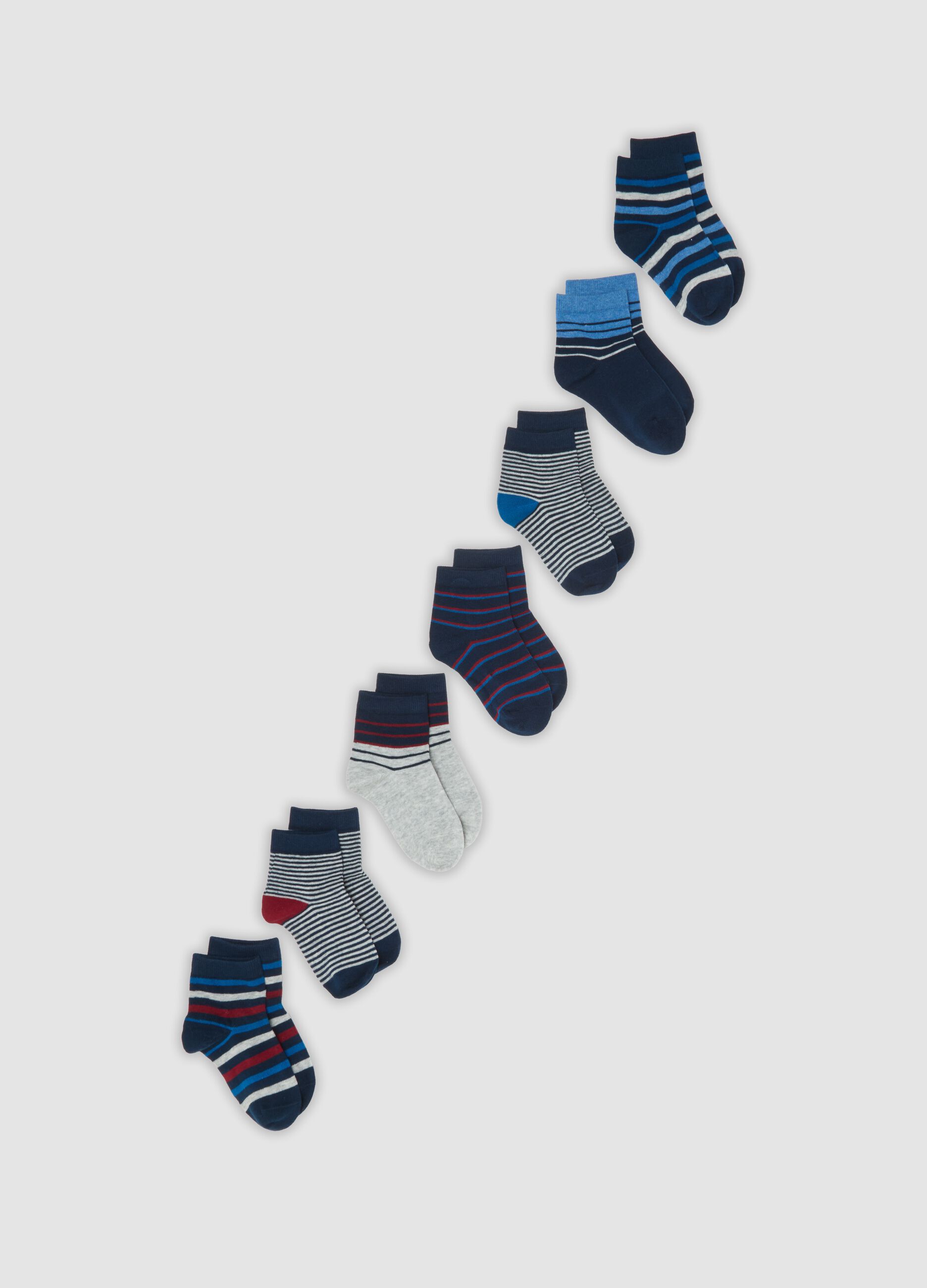 Pack of seven multicoloured ankle socks in stretch organic cotton