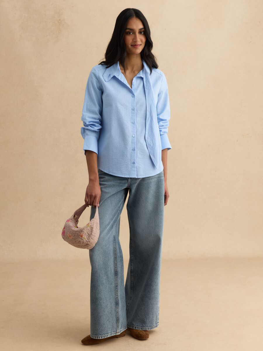 Pure cotton light blue regular fit shirt with bow collar_1